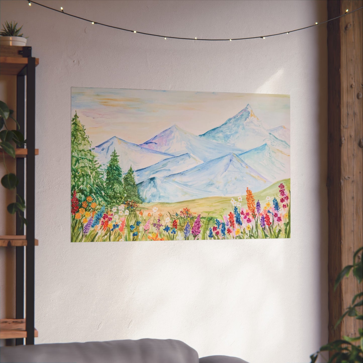 “Flower Valley” Watercolor Mountain Print