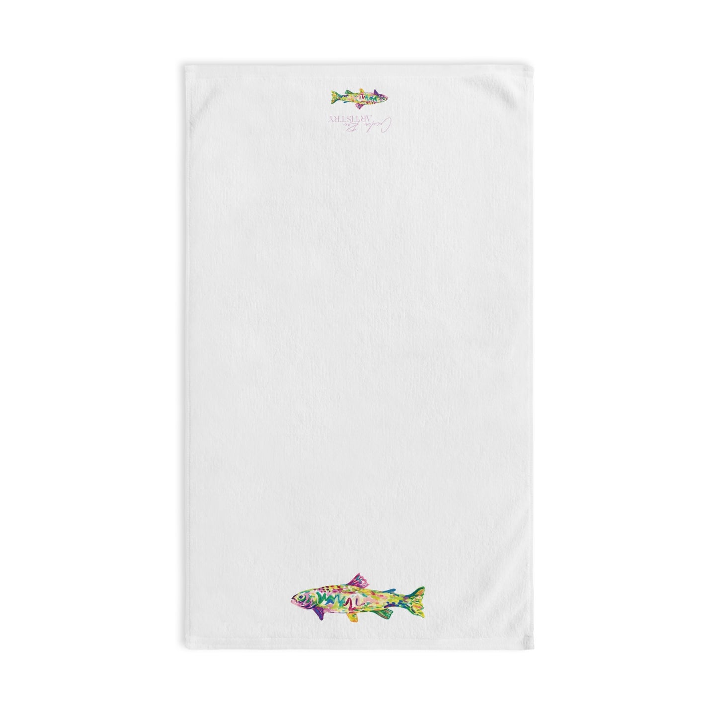Pink Upstream Fish Hand Towel