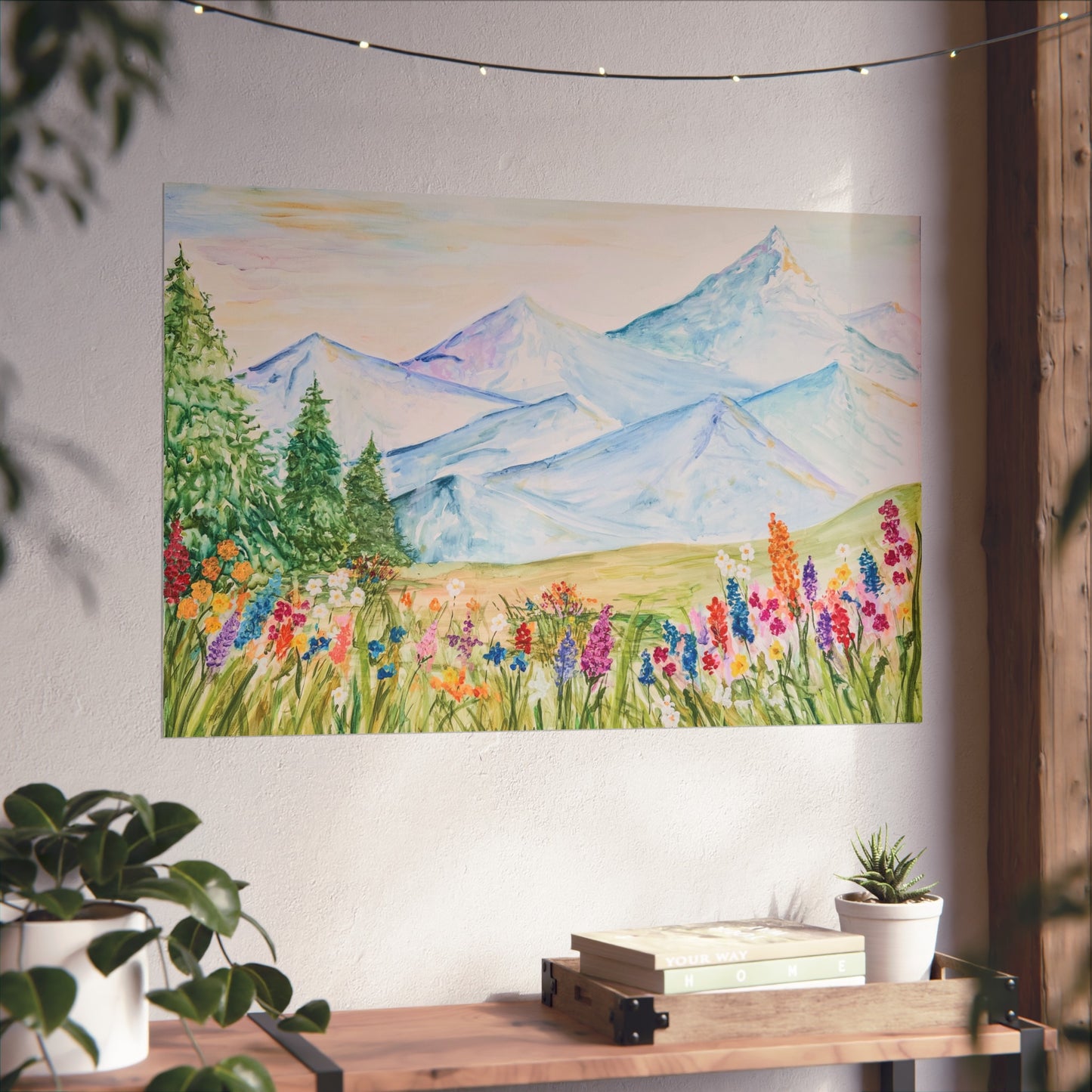 “Flower Valley” Watercolor Mountain Print