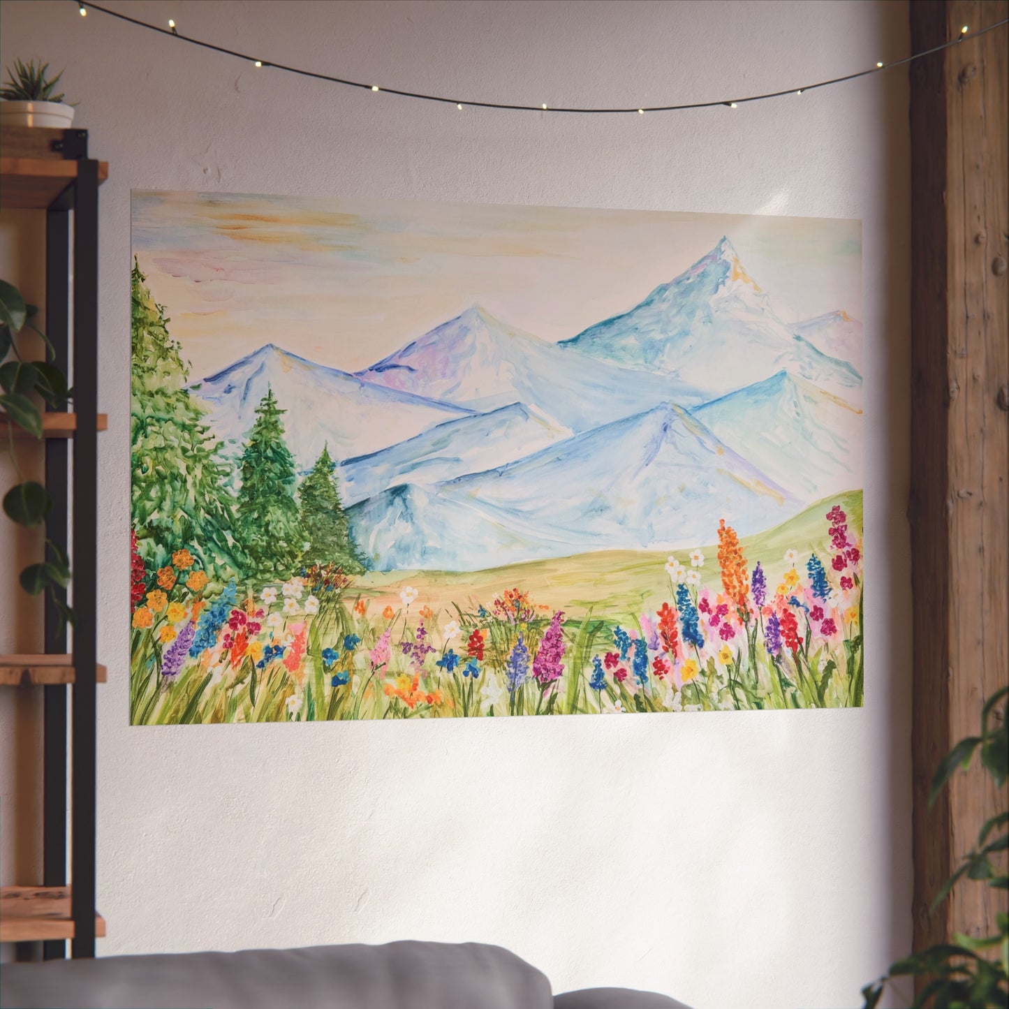 “Flower Valley” Watercolor Mountain Print