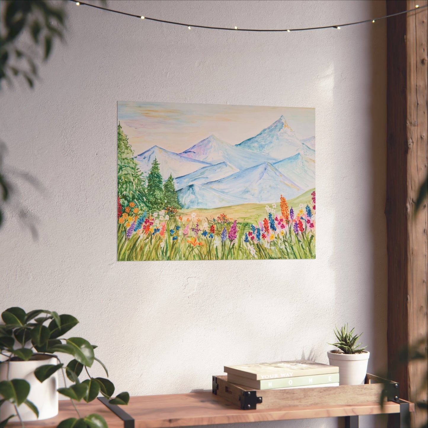“Flower Valley” Watercolor Mountain Print