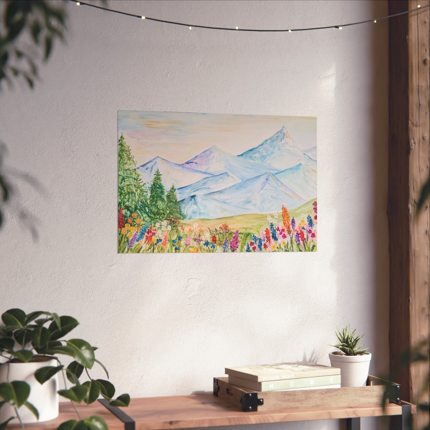 “Flower Valley” Watercolor Mountain Print