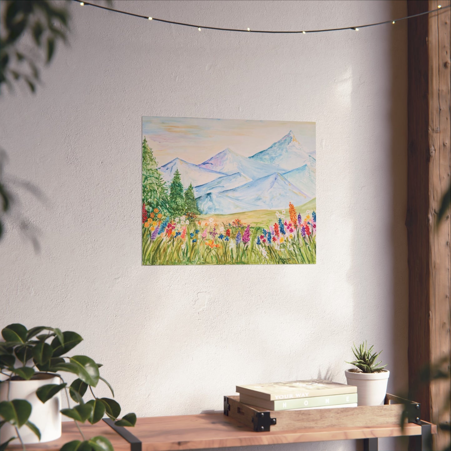 “Flower Valley” Watercolor Mountain Print