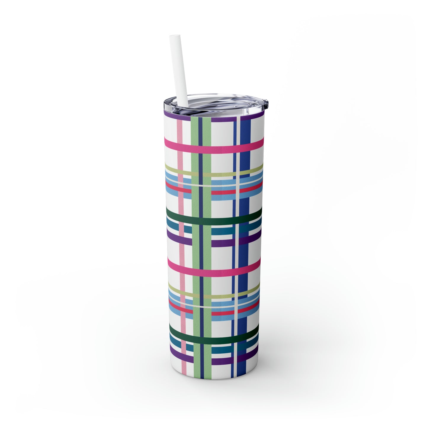 Bright Plaid Tumbler with Straw, 20oz