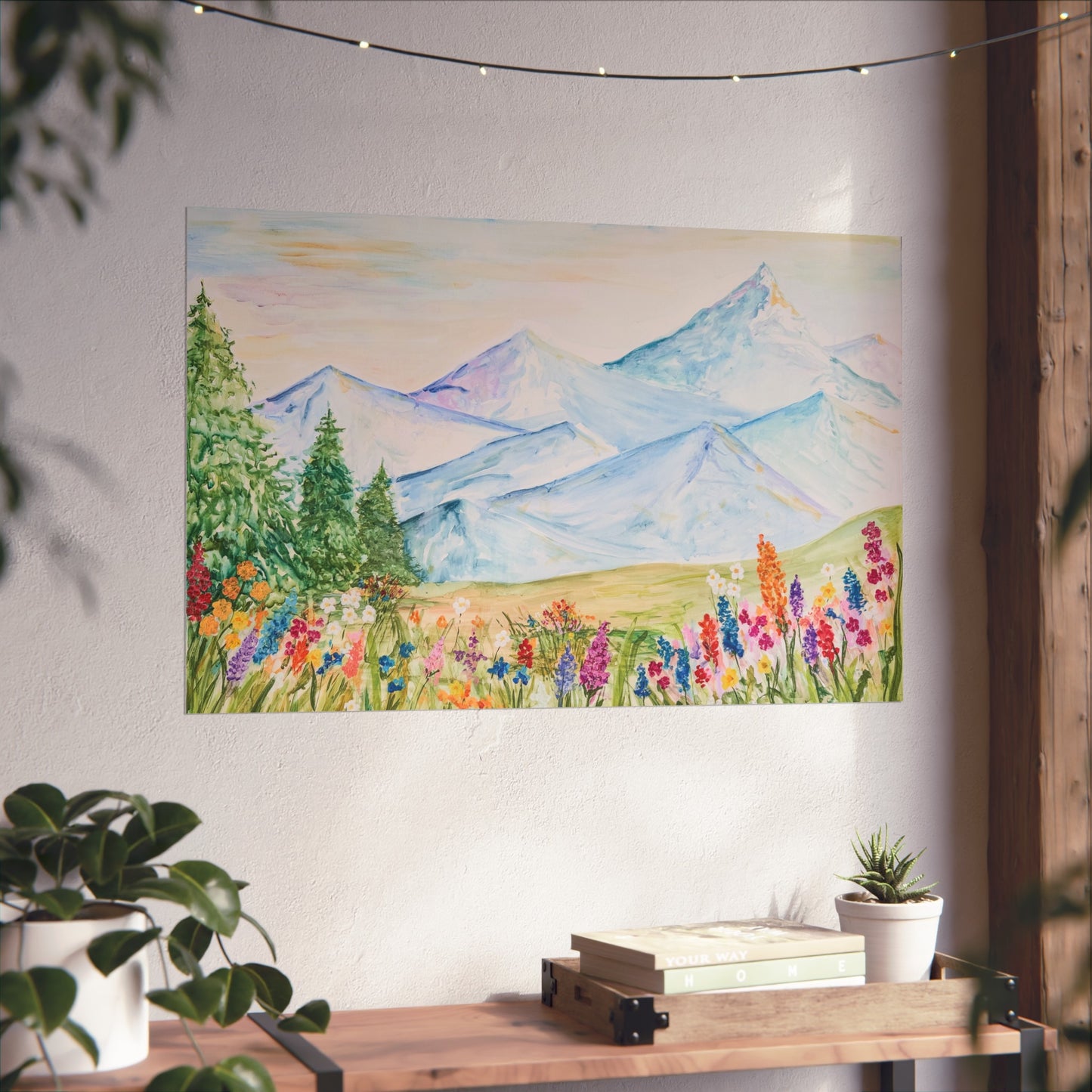 “Flower Valley” Watercolor Mountain Print