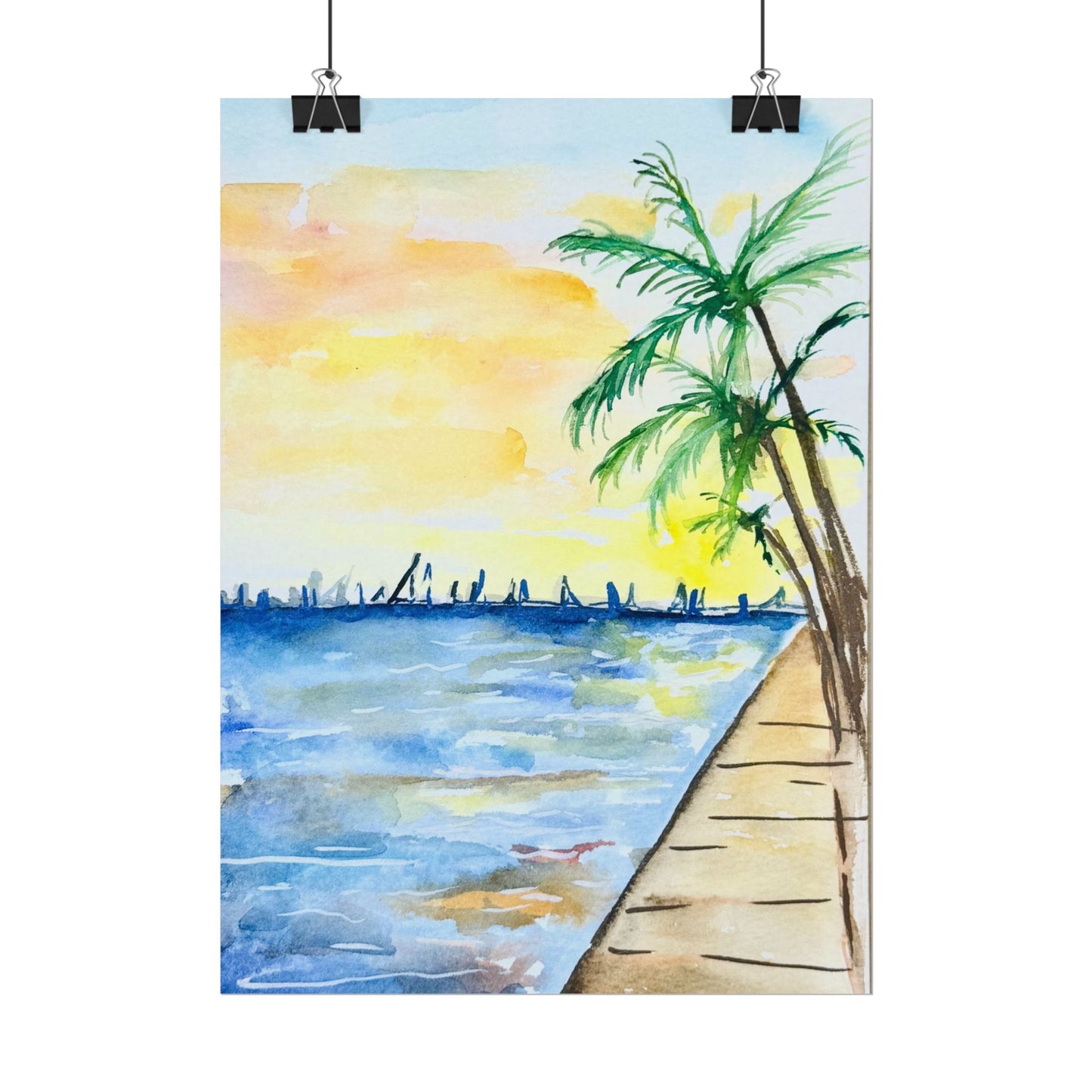 Watercolor Key West Marina Print Matte