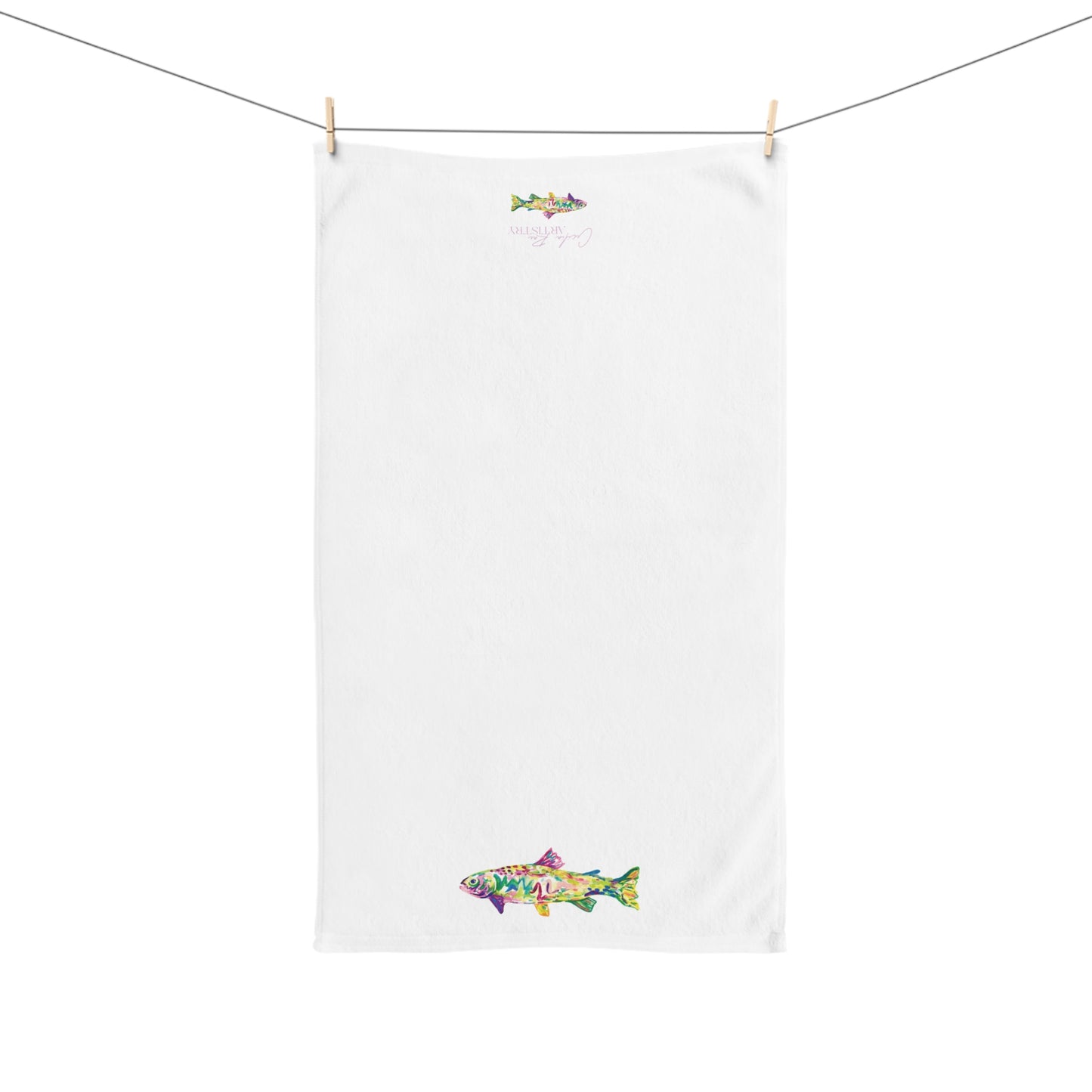 Pink Upstream Fish Hand Towel
