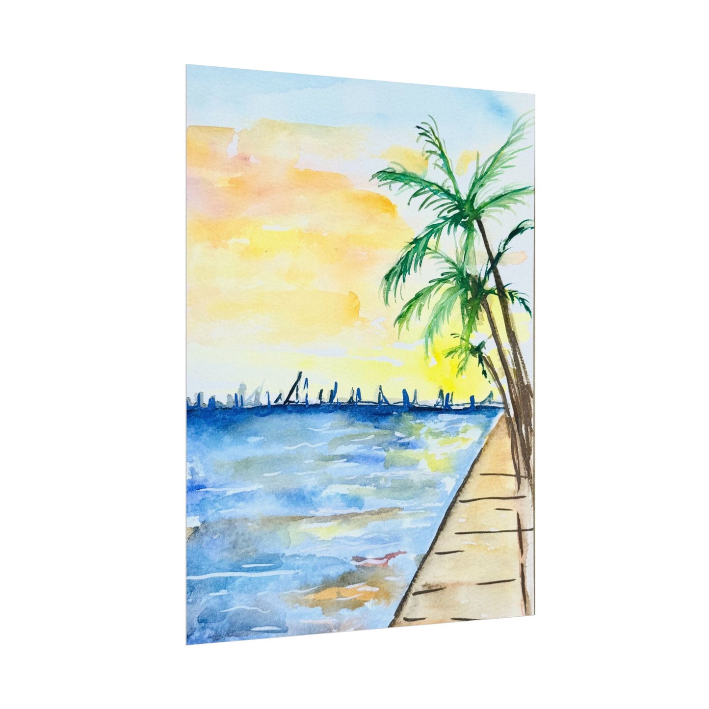 Watercolor Key West Marina Print Matte