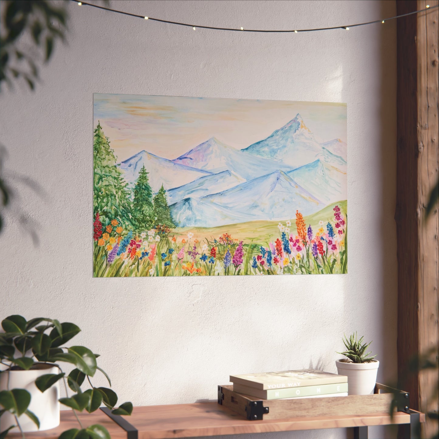 “Flower Valley” Watercolor Mountain Print