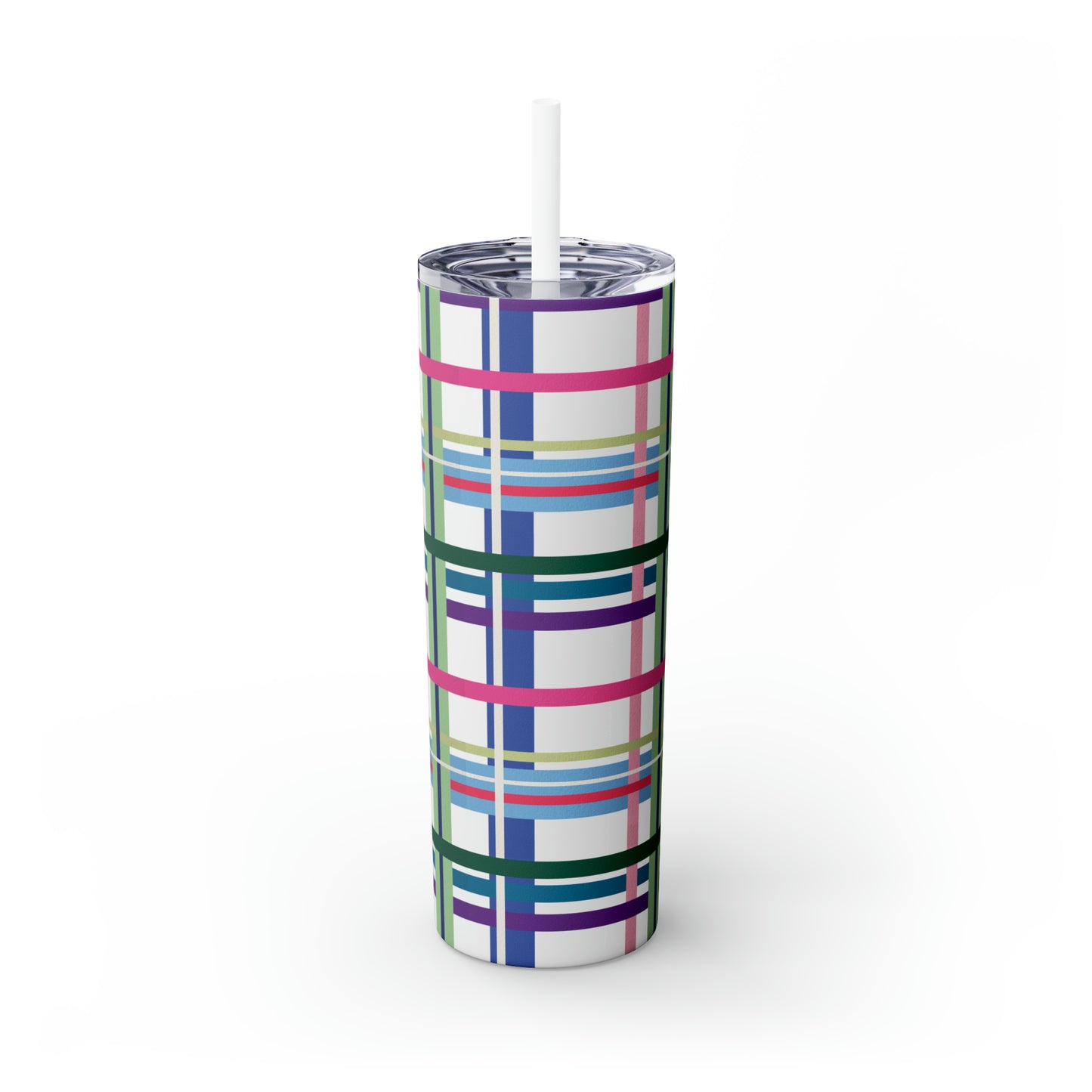 Bright Plaid Tumbler with Straw, 20oz