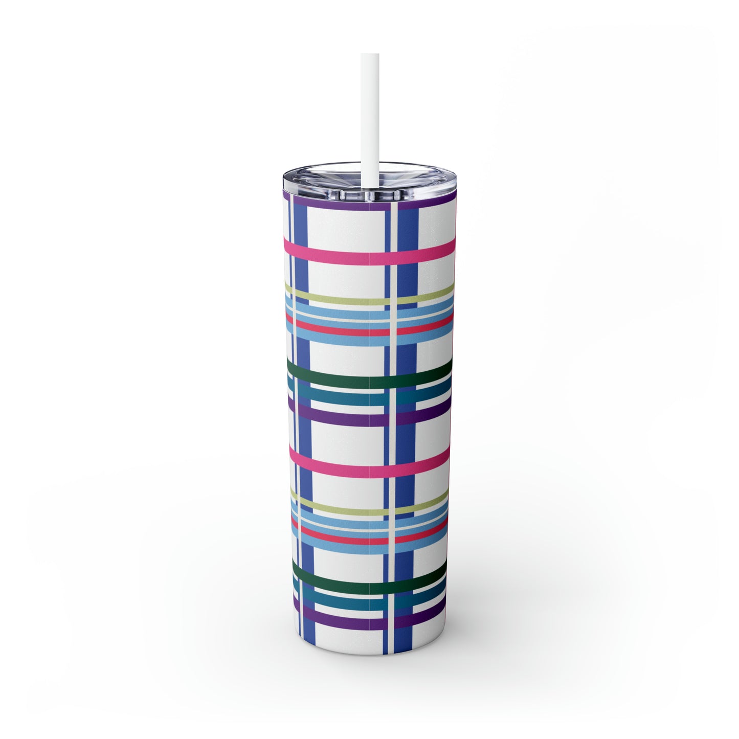 Bright Plaid Tumbler with Straw, 20oz