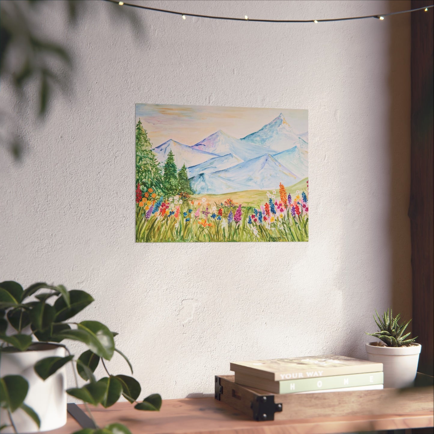 “Flower Valley” Watercolor Mountain Print
