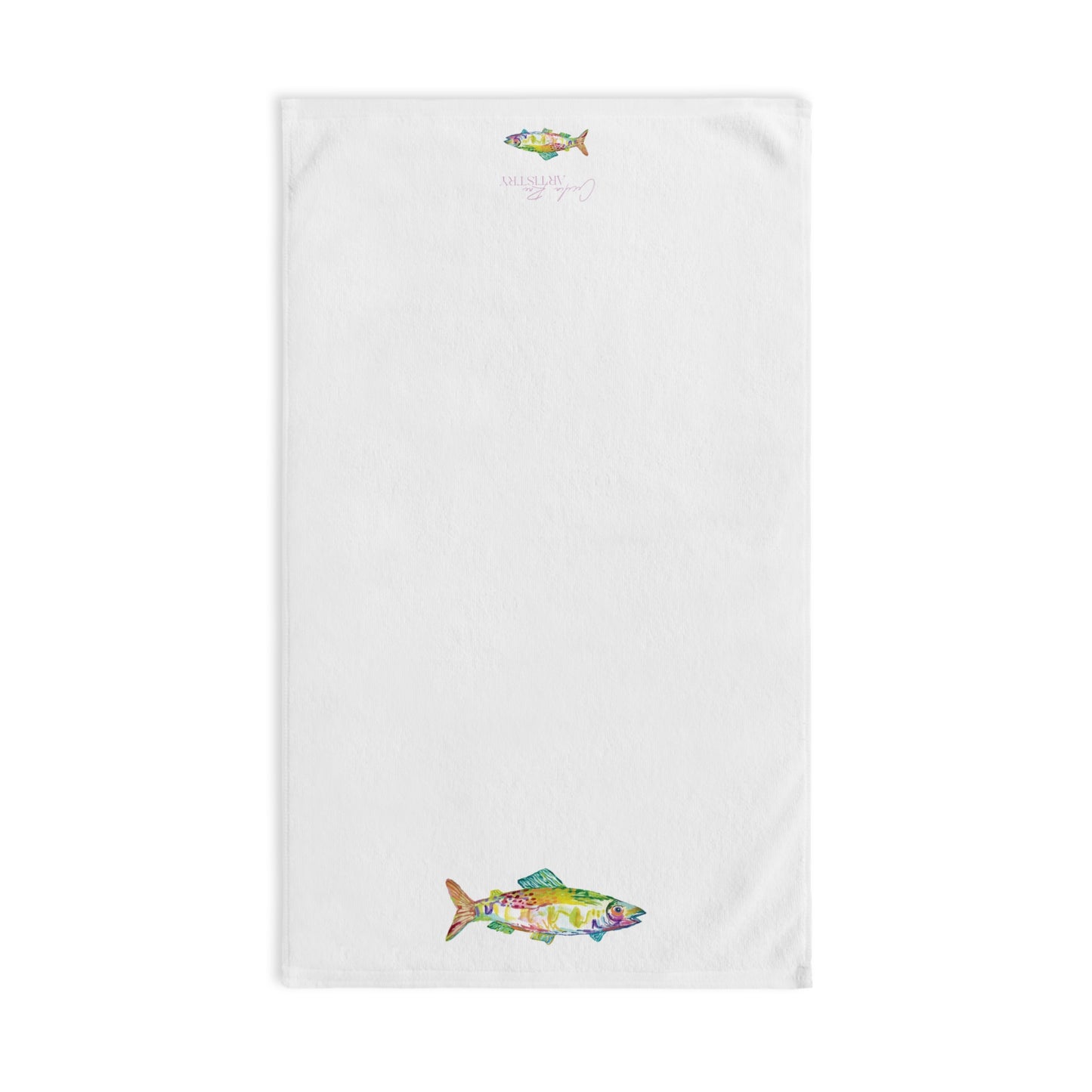 Teal Upstream Fish Hand Towel