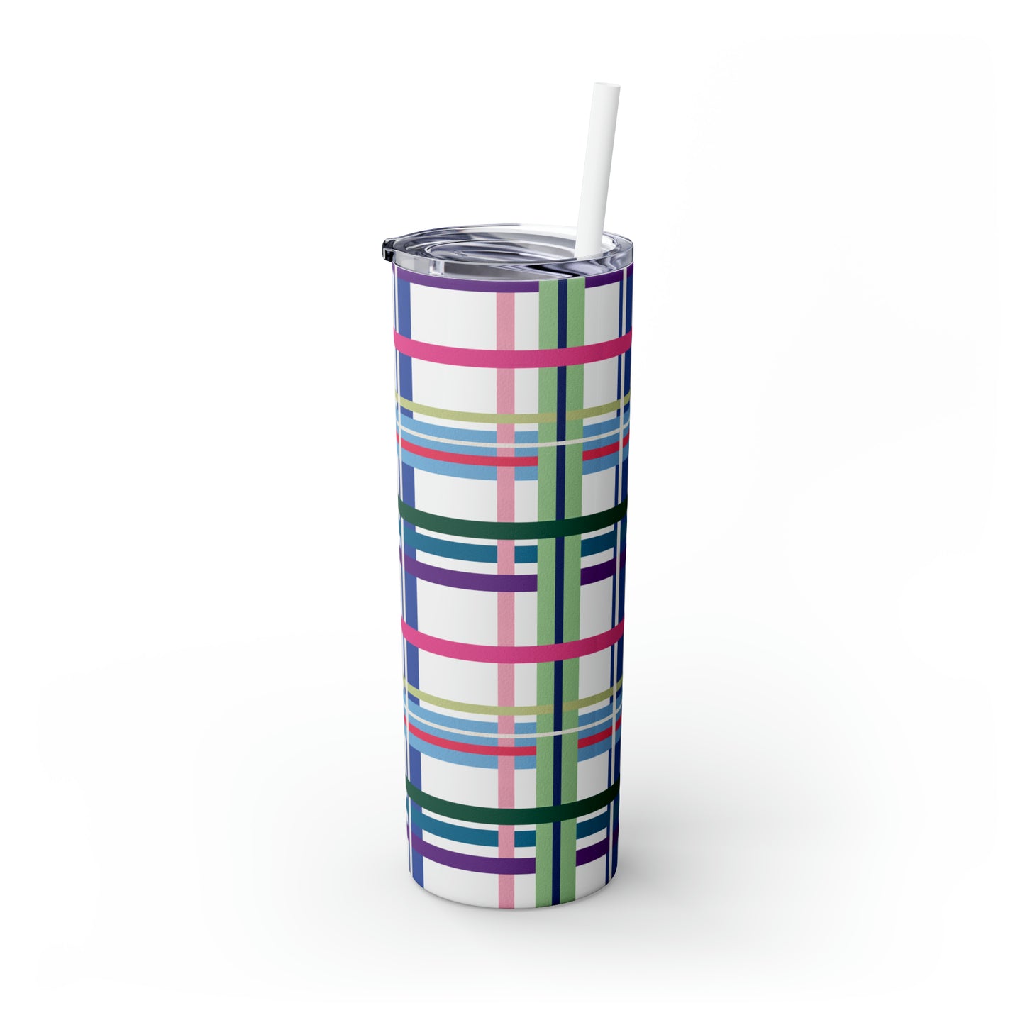 Bright Plaid Tumbler with Straw, 20oz