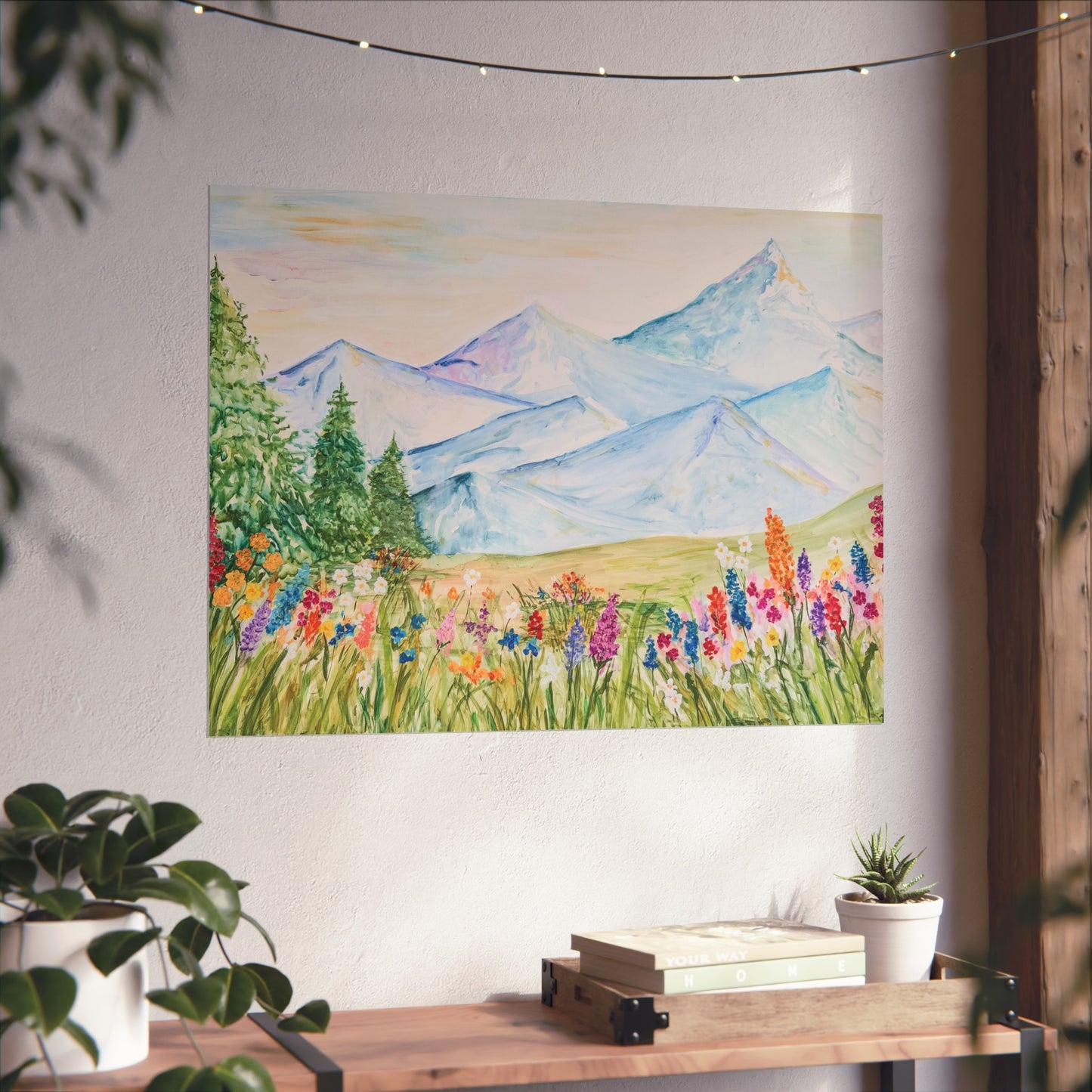 “Flower Valley” Watercolor Mountain Print