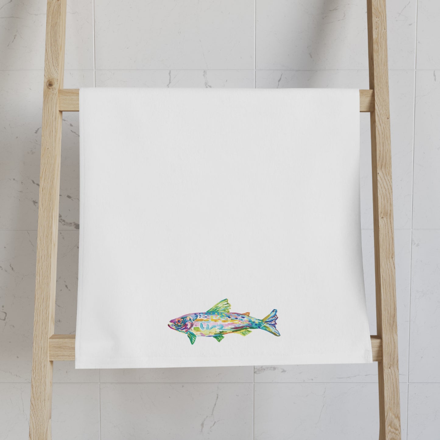 Green Upstream Fish Hand Towel