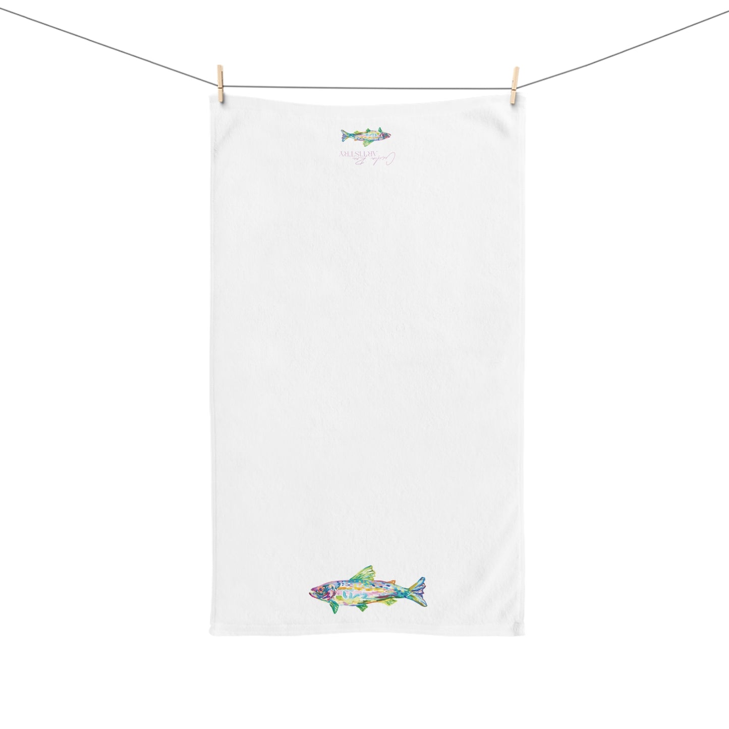Green Upstream Fish Hand Towel