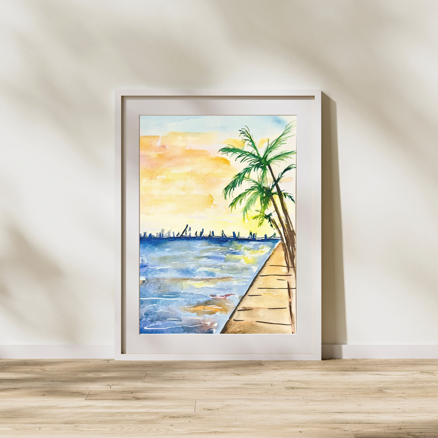Watercolor Key West Marina Print Matte