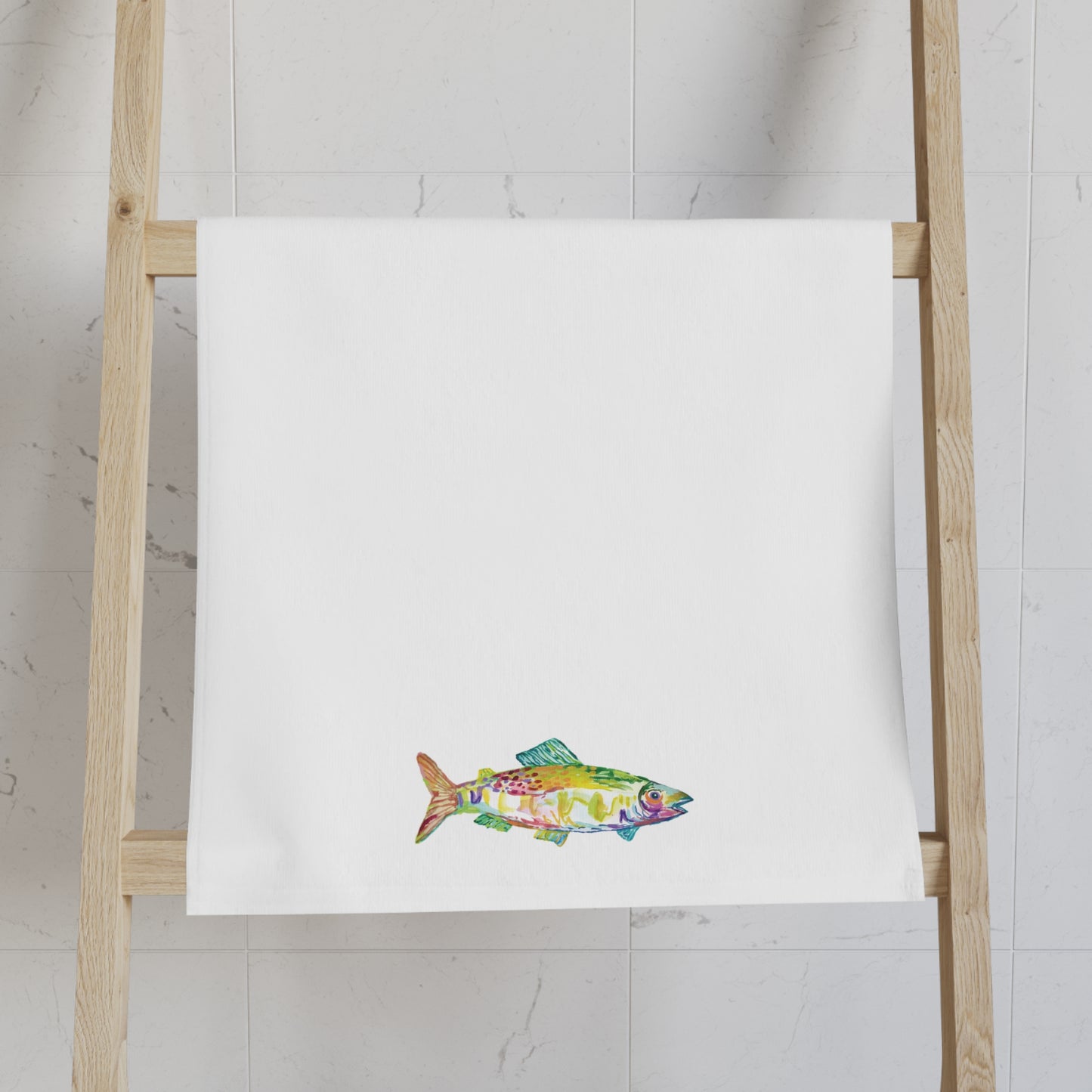 Teal Upstream Fish Hand Towel
