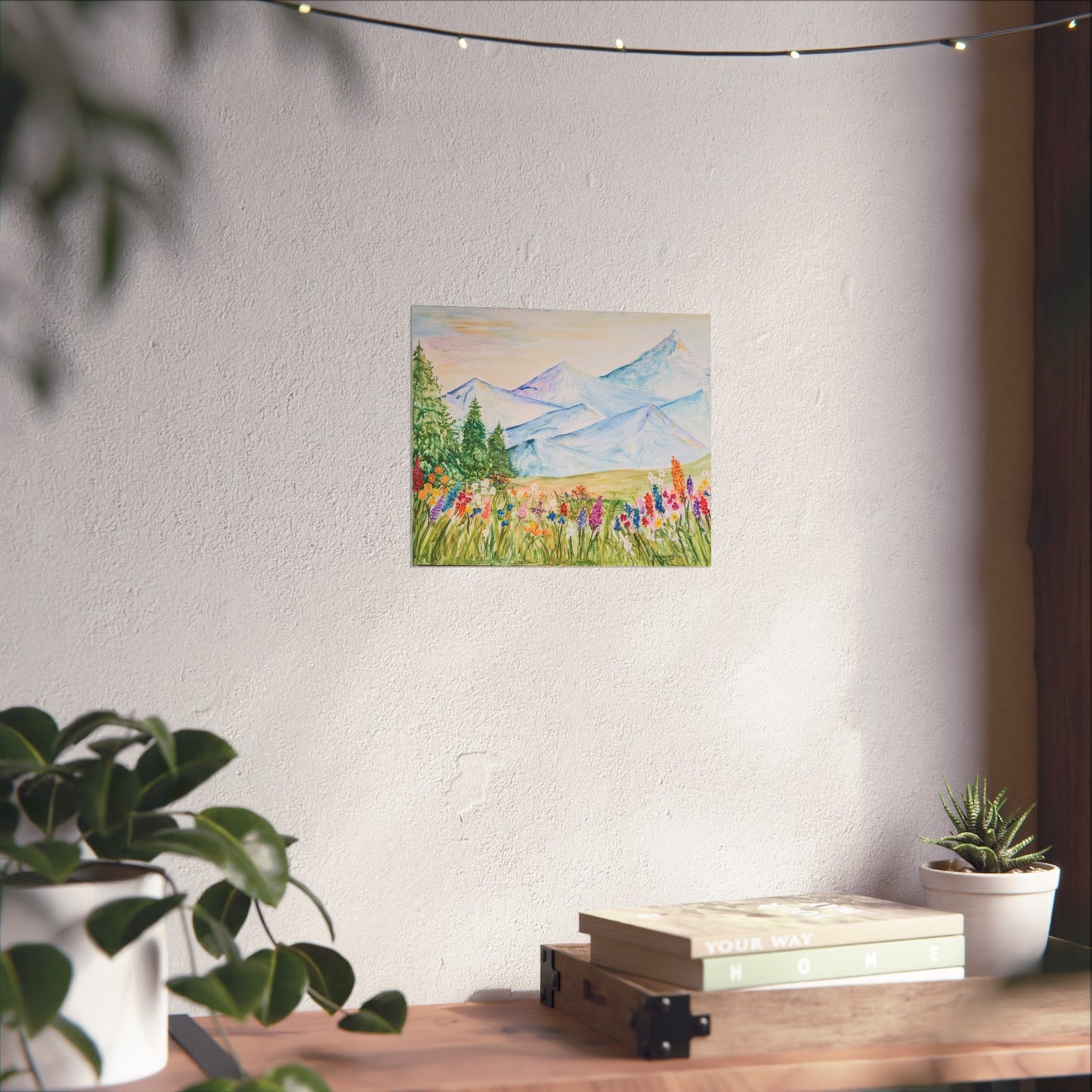 “Flower Valley” Watercolor Mountain Print