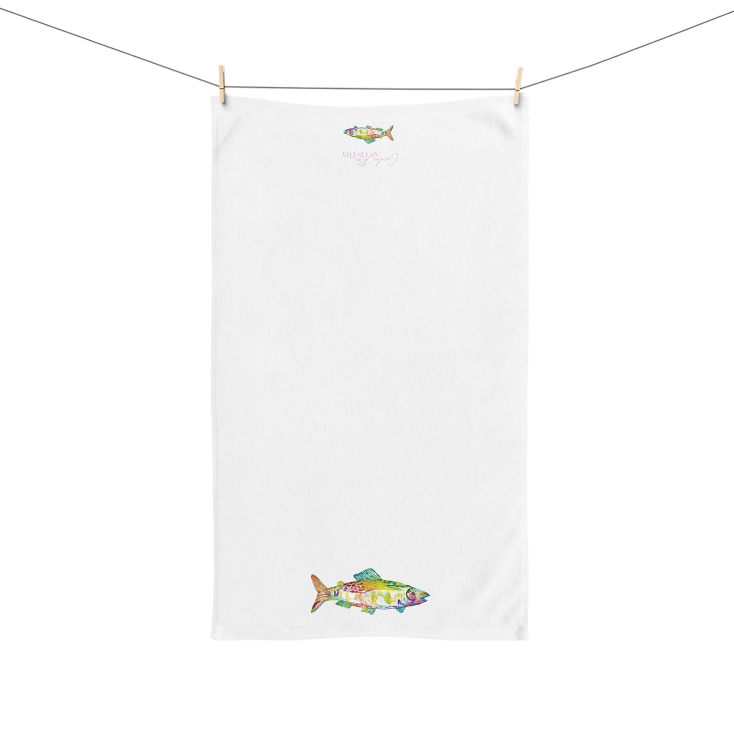 Teal Upstream Fish Hand Towel