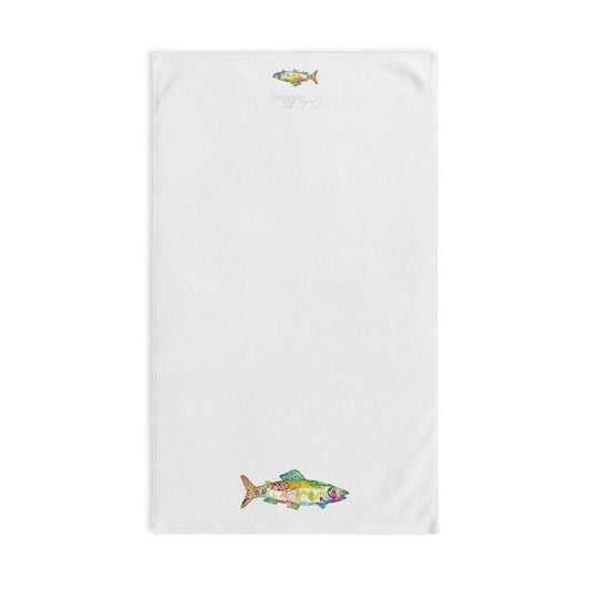 Teal Upstream Fish Hand Towel